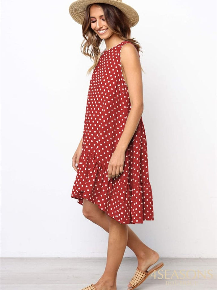 Lossky Women Summer Dress Polka Dot Chiffon Sleeveless Beach Mini Casual Yellow Sundress 2022