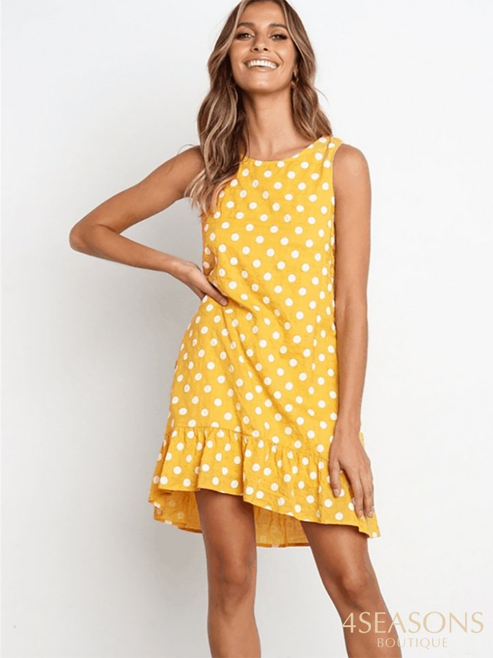 Lossky Women Summer Dress Polka Dot Chiffon Sleeveless Beach Mini Casual Yellow Sundress 2022