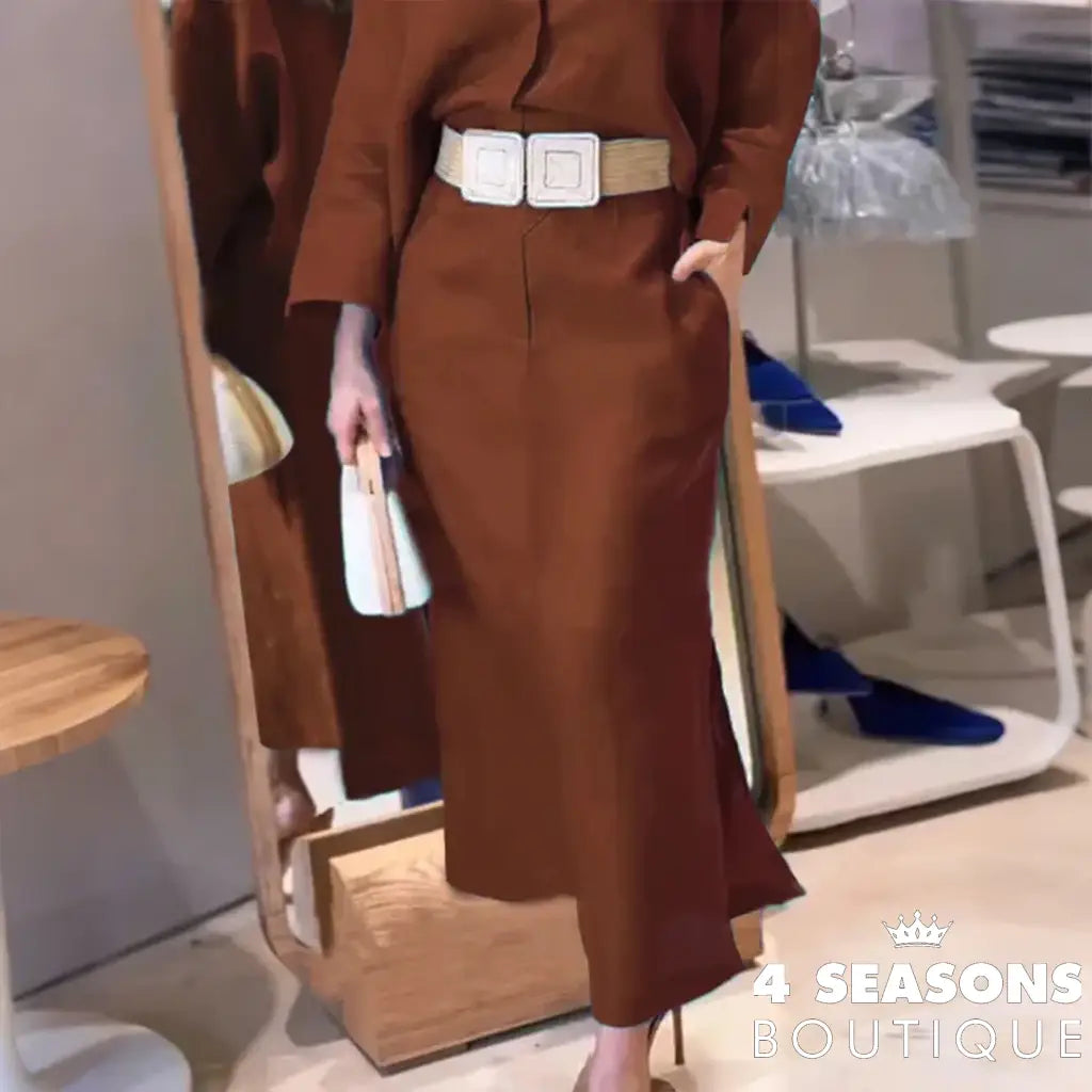 Ellafads Women’s Clothing Fashion Brown Green V-neck Dress Elegant Casual Waist-closing Dresses For Women