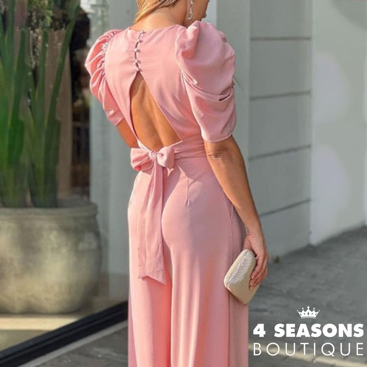 Wefads Women Jumpsuit Summer Sexy Elegant V-Neck Backless High Streetwear Bodycon Solid Color Wide