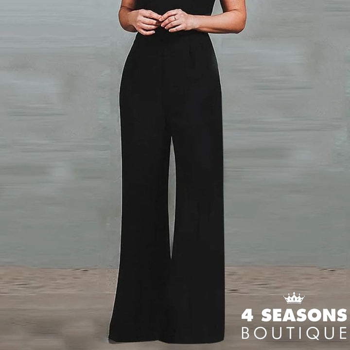 Liyong Women Jumpsuit Halter Neck Sleeveless Backless Nipped Waist Loose Wide Legs Casual Pants