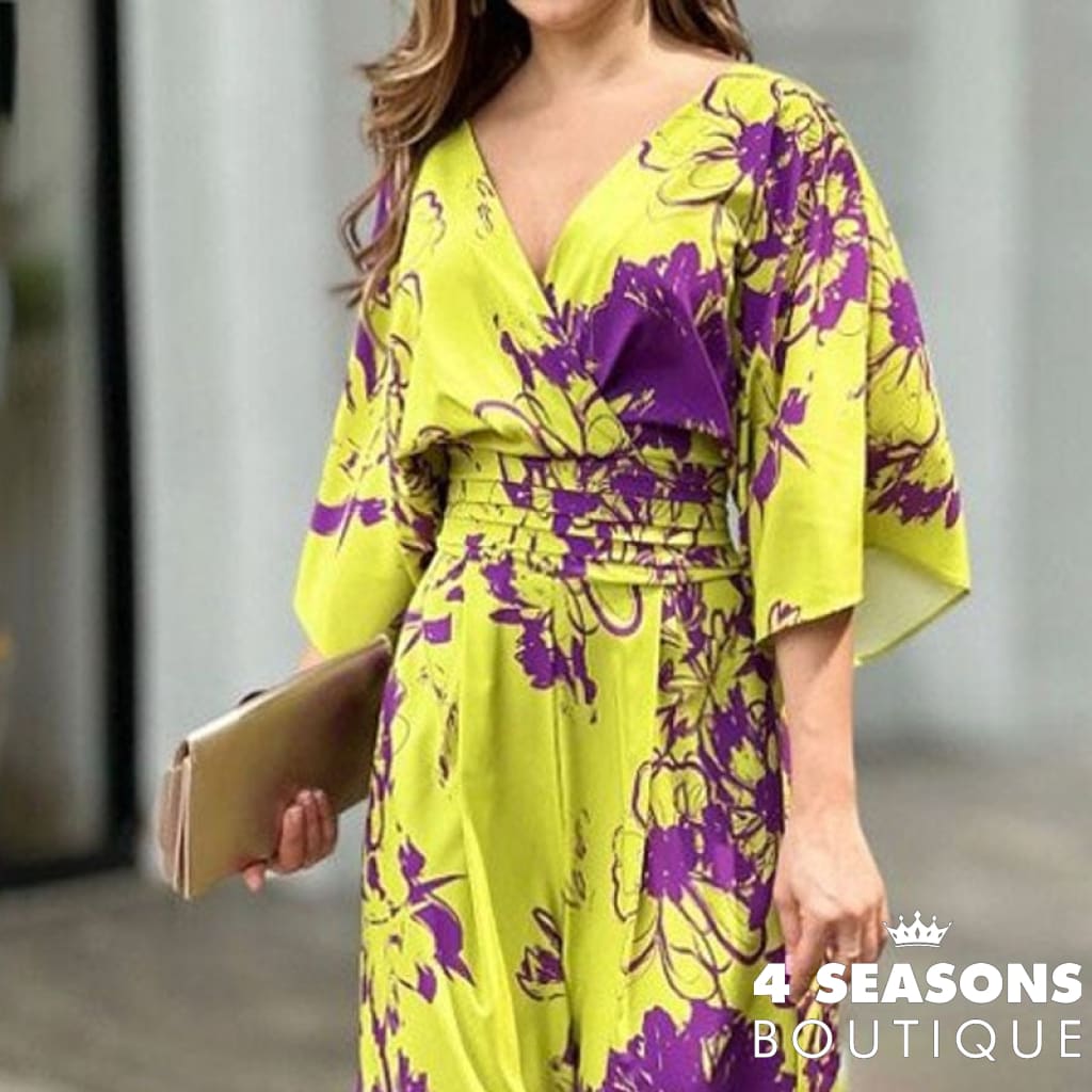 Liyong Women Jumpsuit Summer Short Bat Sleeve V Neck Backless Nipped Waist Loose Wide Legs Casual