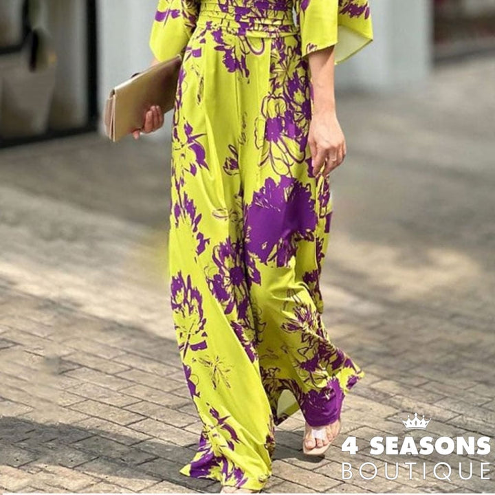 Liyong Women Jumpsuit Summer Short Bat Sleeve V Neck Backless Nipped Waist Loose Wide Legs Casual