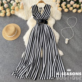 Long Jumpsuit Summer Woman Temperament V-Neck Chiffon Striped Waist New Korean Version Sleeveless