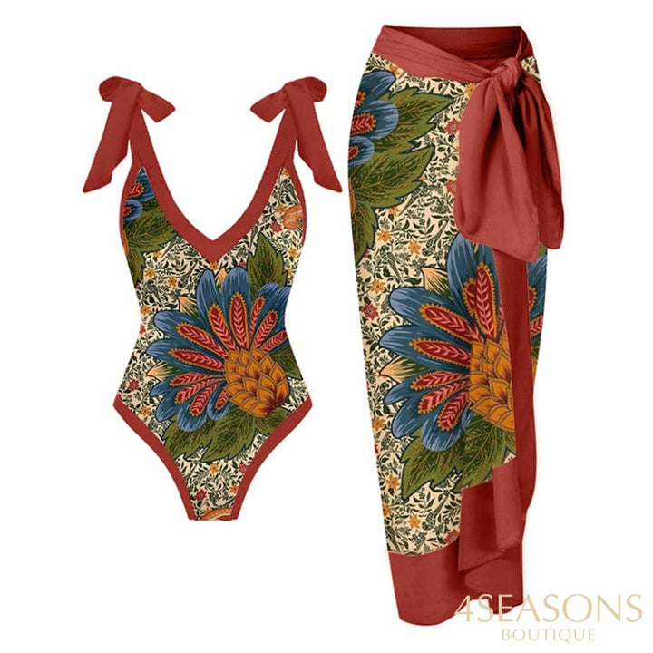 Printed Lace Up Chic One Piece Swimsuit High Waist Backless Women Color Elegant Beachwear Push
