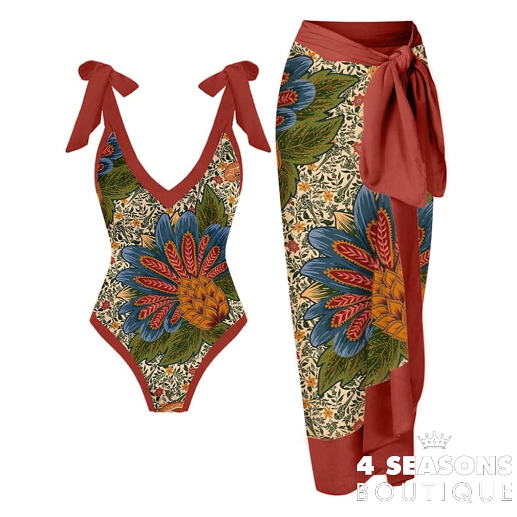 Printed Lace Up Chic One Piece Swimsuit High Waist Backless Women Color Elegant Beachwear Push