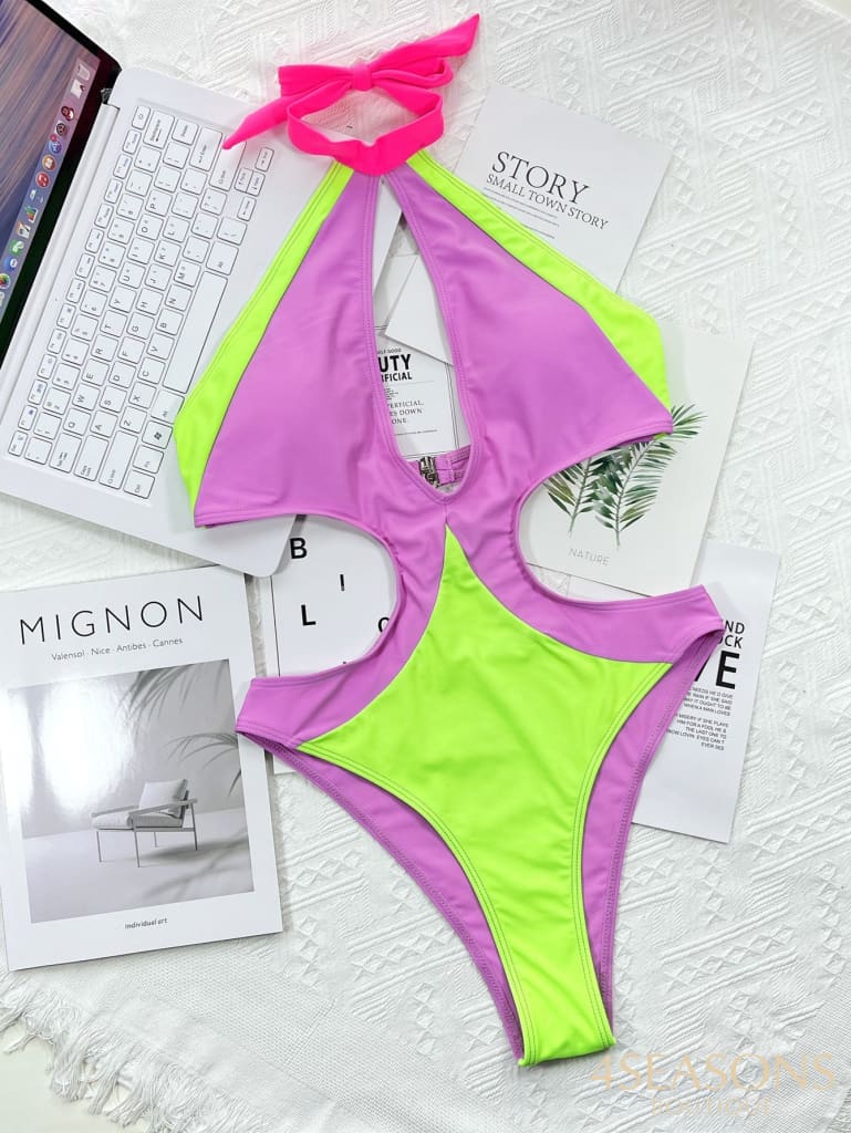 Patch Color Women Swimsuit Padded One Pieces Bathing Suit Monokini Push Up Swimwear Biquinis Female