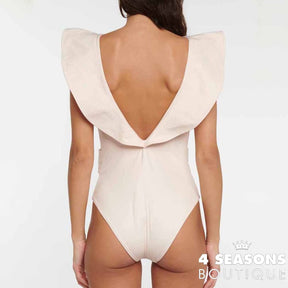 Paste Pink Ruffle One Piece Swimsuit And Coverup High Waist V Neck Sexy Slim Backless Bikini Ladies