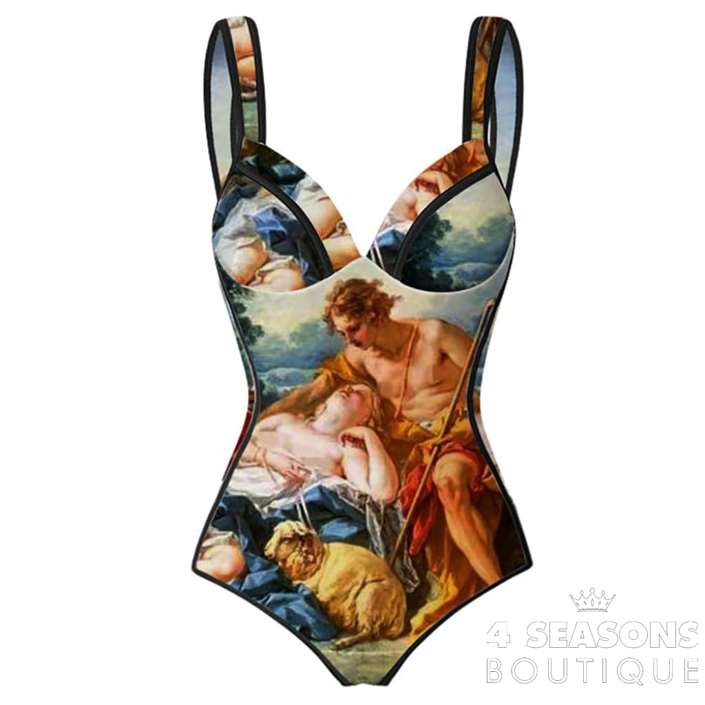 Vintage Print One Piece Swimsuits Micro Bikini And Beach Dress Triangle Swimwear Thong Bather Sexy
