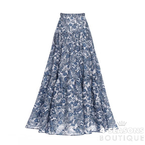 Vintage Blue Swimsuit With Skirt Tankini Women Swimming Suits Single Piece Print Floral Micro