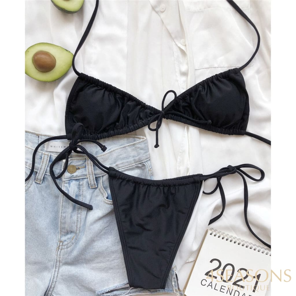 New Sexy Wrinkled Micro Thong Bikini Women Swimwear Female Swimsuit Two-Pieces Set Padded Bather
