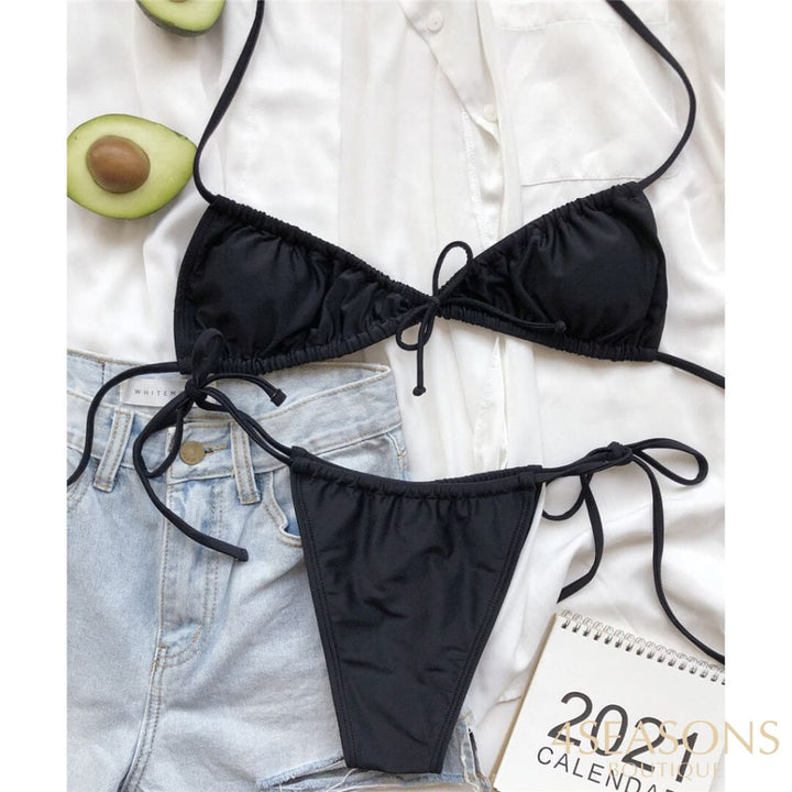 New Sexy Wrinkled Micro Thong Bikini Women Swimwear Female Swimsuit Two-Pieces Set Padded Bather