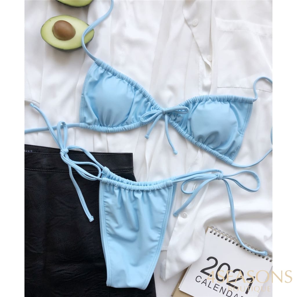 New Sexy Wrinkled Micro Thong Bikini Women Swimwear Female Swimsuit Two-Pieces Set Padded Bather