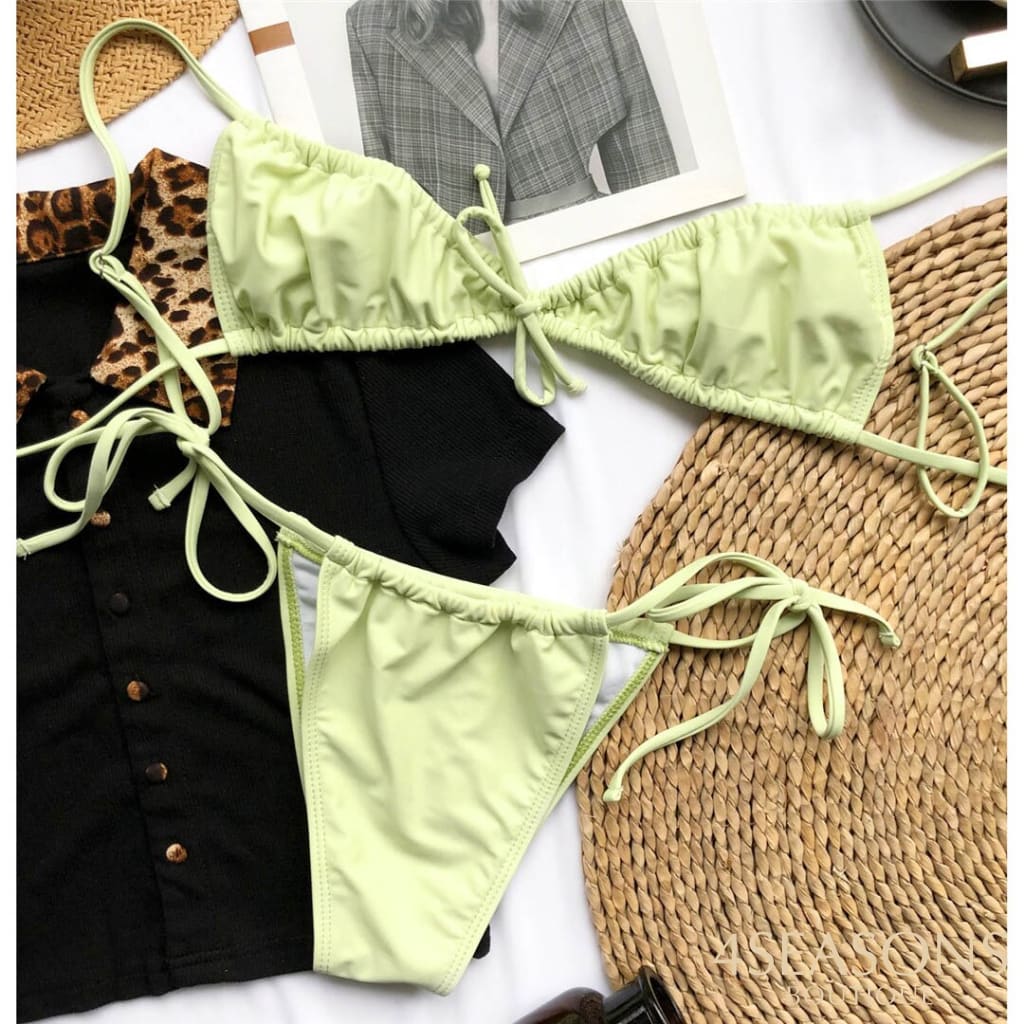 New Sexy Wrinkled Micro Thong Bikini Women Swimwear Female Swimsuit Two-Pieces Set Padded Bather