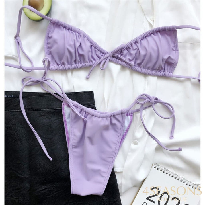 New Sexy Wrinkled Micro Thong Bikini Women Swimwear Female Swimsuit Two-Pieces Set Padded Bather