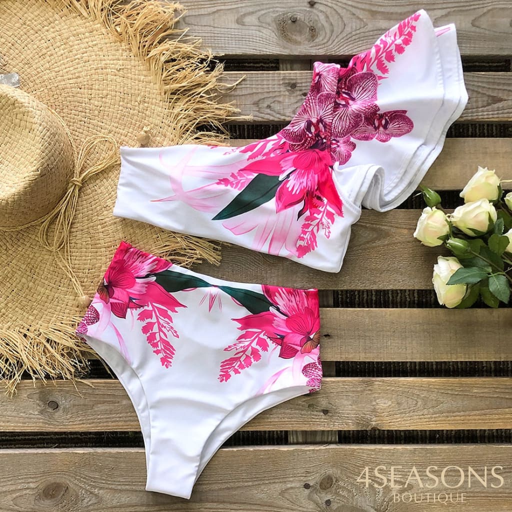 One Shoulder Swimsuit Print Bikinis Brazilian Bikini Set High Waist Swimming Suits Bathing Suit