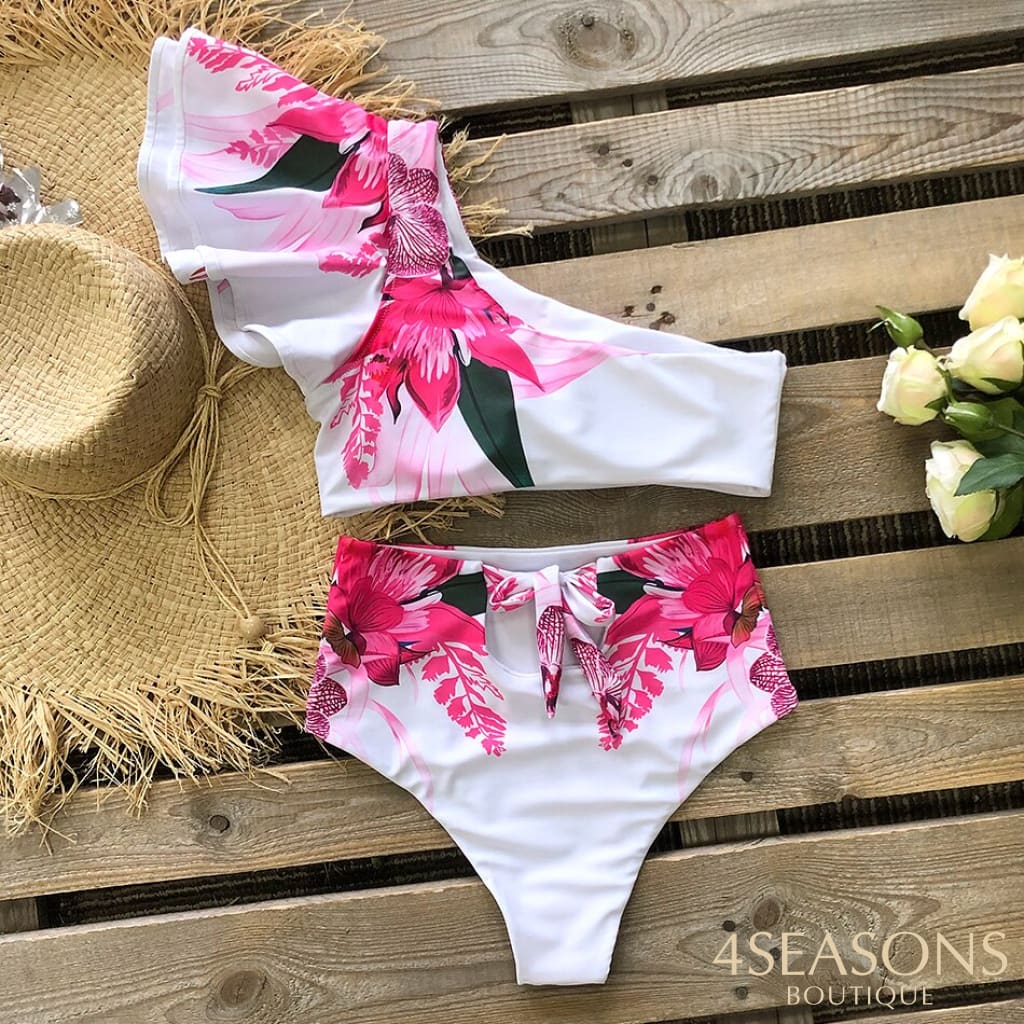 One Shoulder Swimsuit Print Bikinis Brazilian Bikini Set High Waist Swimming Suits Bathing Suit