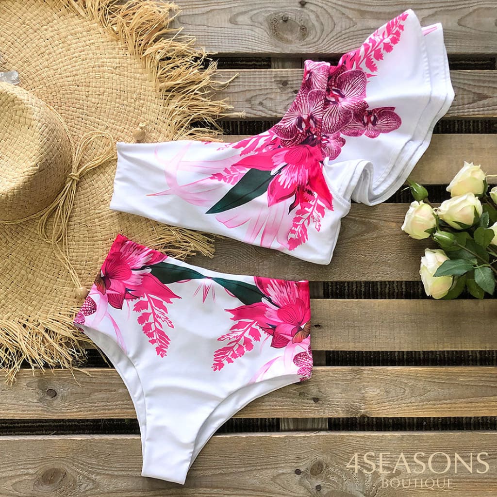 One Shoulder Swimsuit Print Bikinis Brazilian Bikini Set High Waist Swimming Suits Bathing Suit