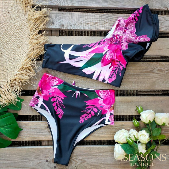 One Shoulder Swimsuit Print Bikinis Brazilian Bikini Set High Waist Swimming Suits Bathing Suit