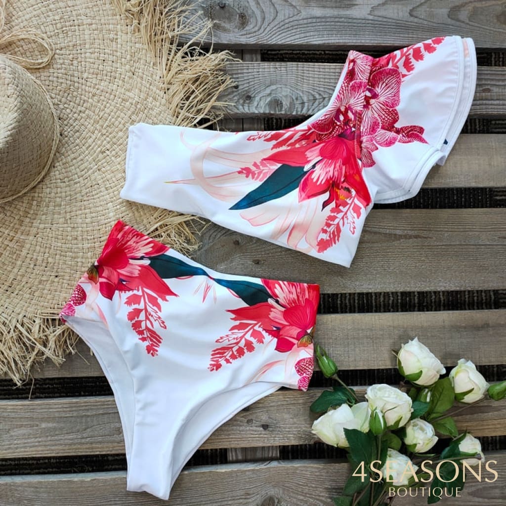 One Shoulder Swimsuit Print Bikinis Brazilian Bikini Set High Waist Swimming Suits Bathing Suit