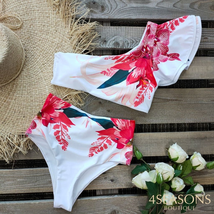 One Shoulder Swimsuit Print Bikinis Brazilian Bikini Set High Waist Swimming Suits Bathing Suit