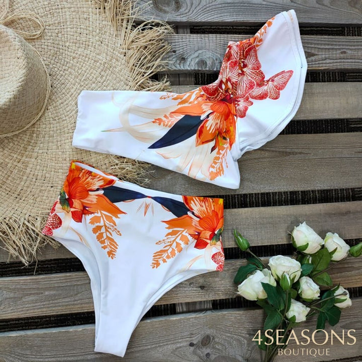 One Shoulder Swimsuit Print Bikinis Brazilian Bikini Set High Waist Swimming Suits Bathing Suit