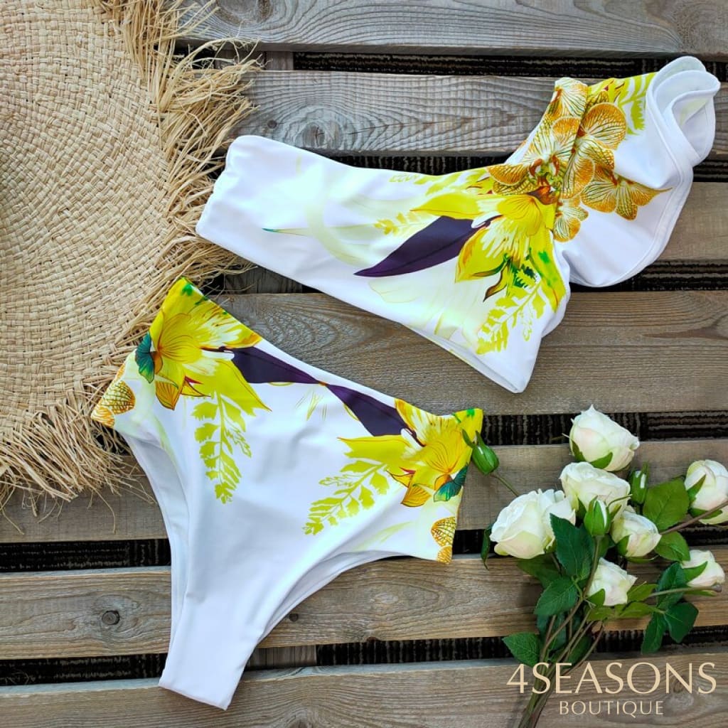 One Shoulder Swimsuit Print Bikinis Brazilian Bikini Set High Waist Swimming Suits Bathing Suit
