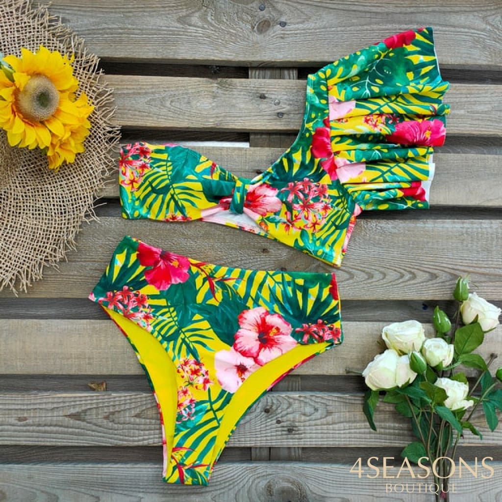 One Shoulder Swimsuit Print Bikinis Brazilian Bikini Set High Waist Swimming Suits Bathing Suit