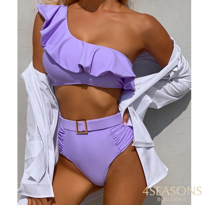 One Shoulder Swimsuit Print Bikinis Brazilian Bikini Set High Waist Swimming Suits Bathing Suit
