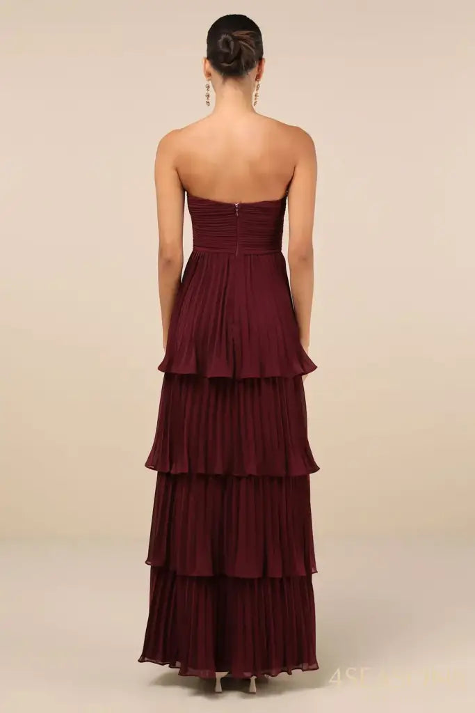 Vestido longo tomara-que-caia roxo com camadas