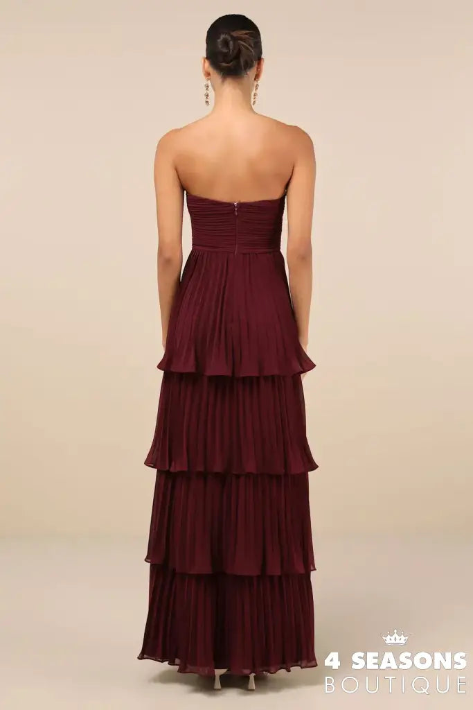 Plum Purple Strapless Tiered Maxi Dress