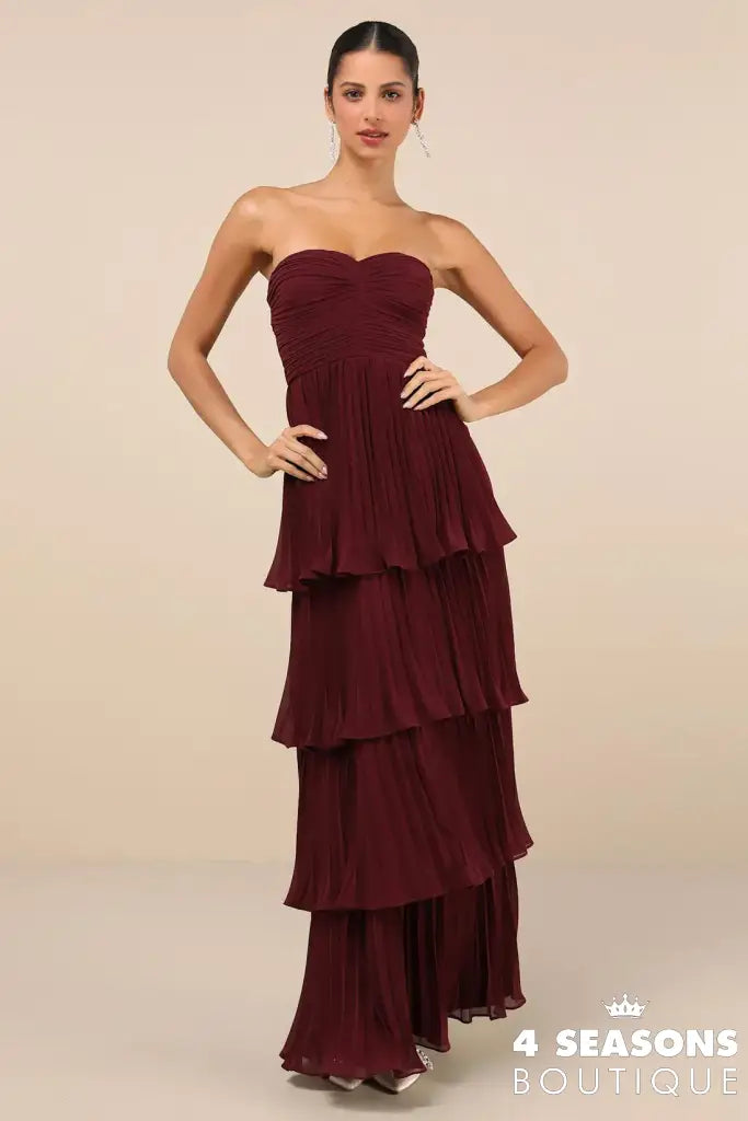 Plum Purple Strapless Tiered Maxi Dress Plum Purple / S