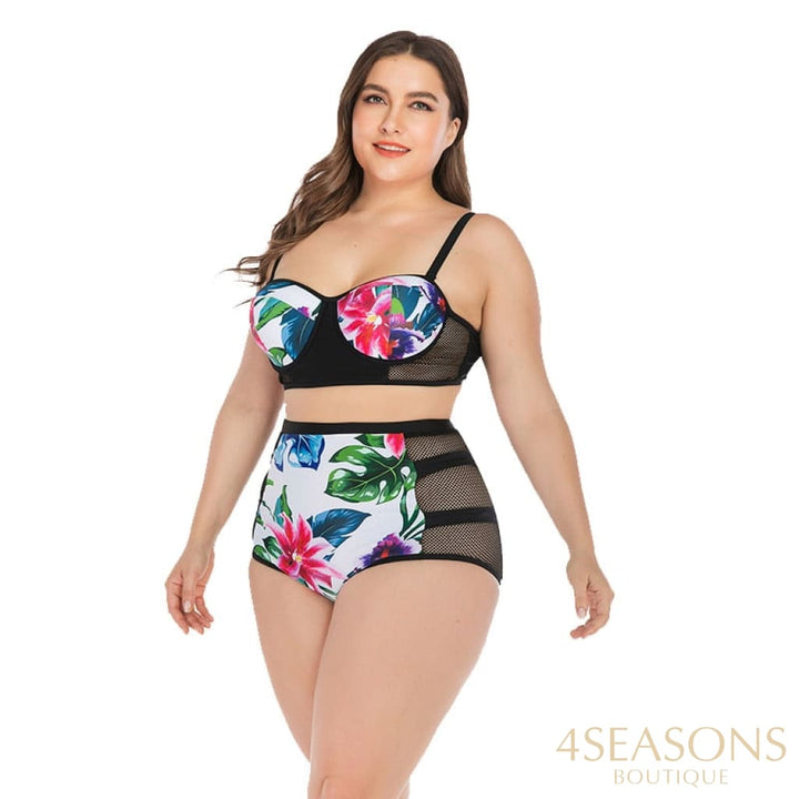 Plus Size Women Push Up One Piece Floral Swimsuit Retro Printed Jumpsuit Big L-4Xl Biquini Ladies