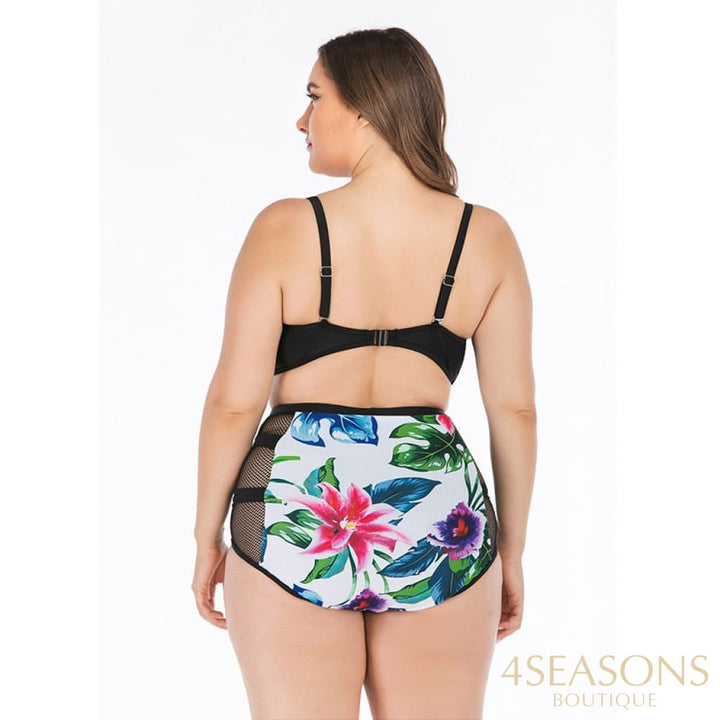 Plus Size Women Push Up One Piece Floral Swimsuit Retro Printed Jumpsuit Big L-4Xl Biquini Ladies