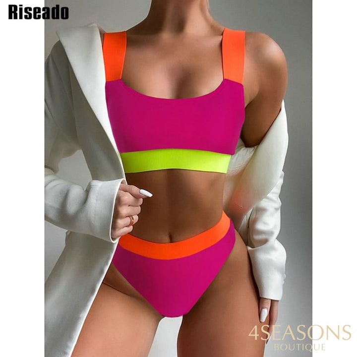 Riseado Ribbed Bikinis 2021 Women Swimsuits High Waist Swimwear Biquinis Bandeau Sexy Bikini Set