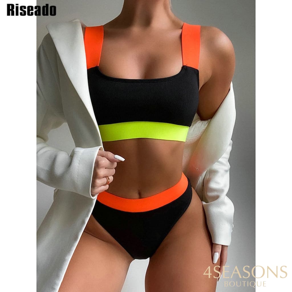 Riseado Ribbed Bikinis 2021 Women Swimsuits High Waist Swimwear Biquinis Bandeau Sexy Bikini Set