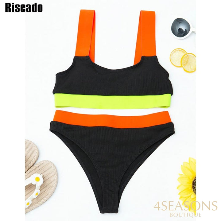 Riseado Ribbed Bikinis 2021 Women Swimsuits High Waist Swimwear Biquinis Bandeau Sexy Bikini Set