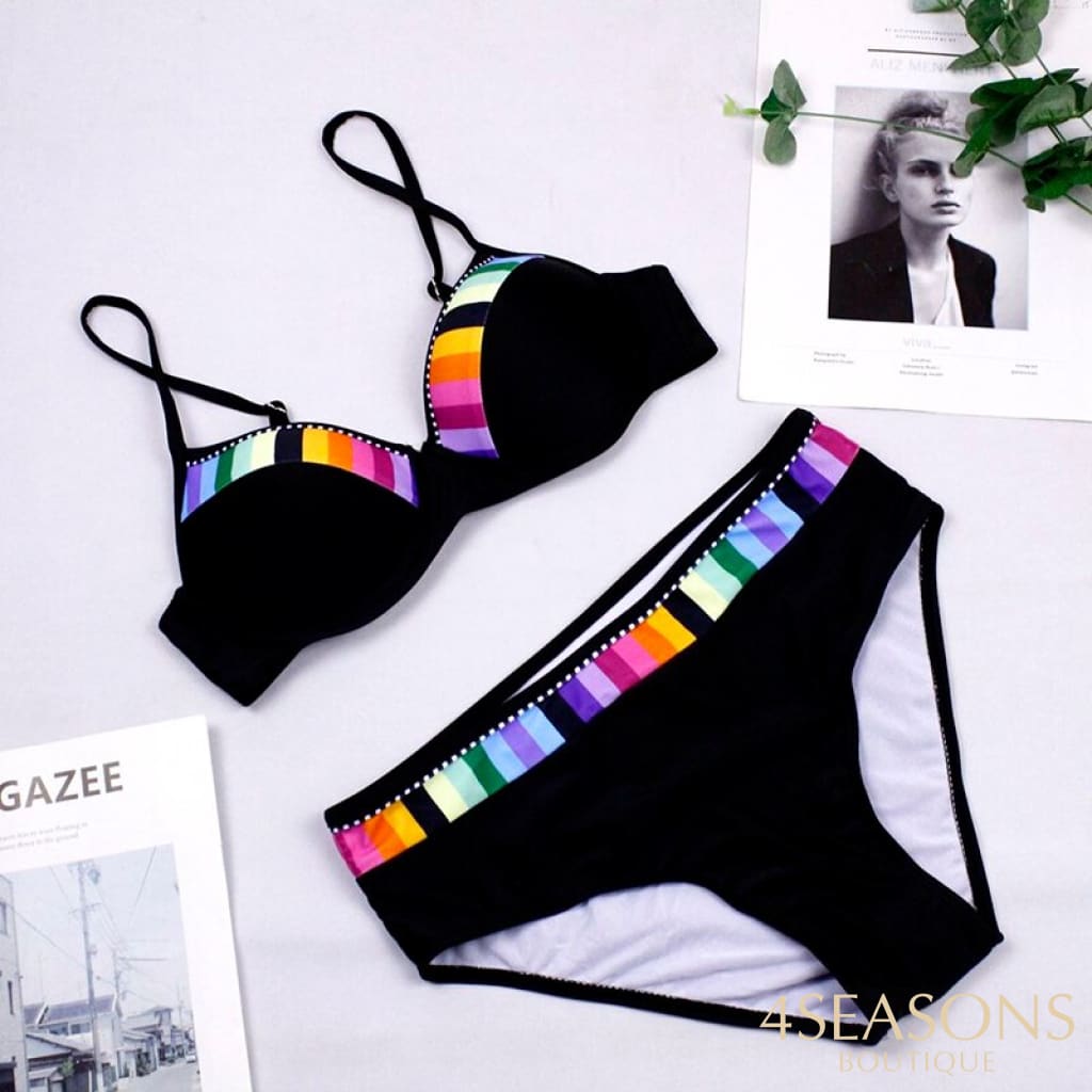 Sexy 2021 Black Bikini Set Swimwear Women Print Swimsuit Push Up Polka Dots Plus Size Bathing Suit