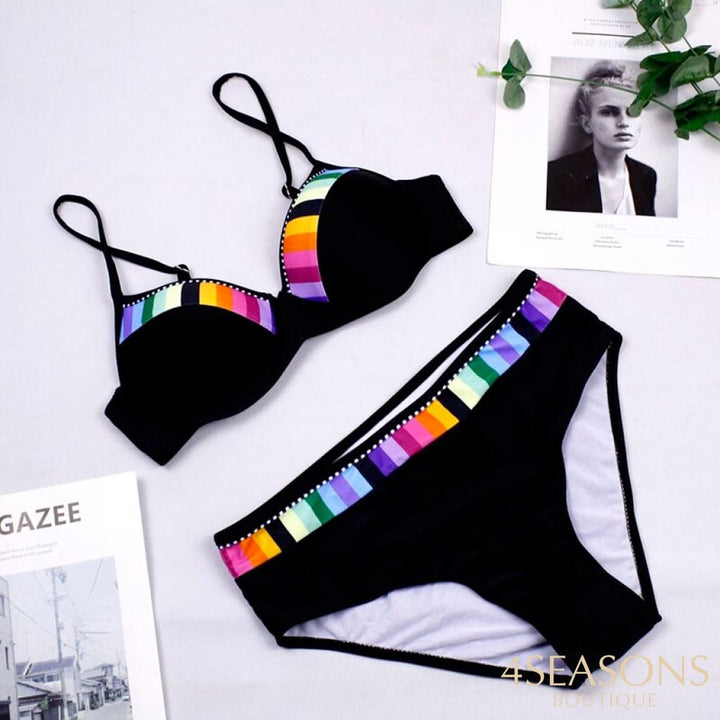 Sexy 2021 Black Bikini Set Swimwear Women Print Swimsuit Push Up Polka Dots Plus Size Bathing Suit