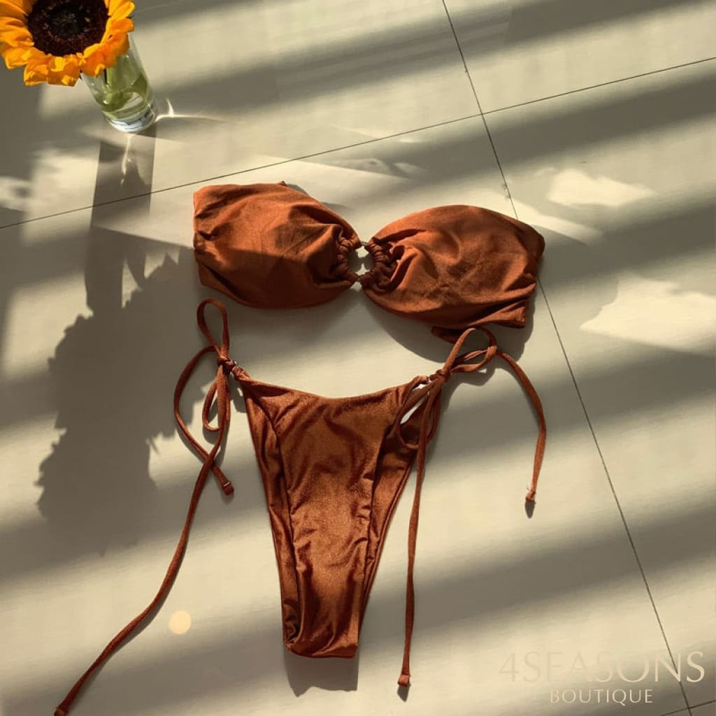 Sexy Bikini 2022 Swimwear Women Biquini Bandeau Set Beach Outing String Bikinis Thong Swimsuit