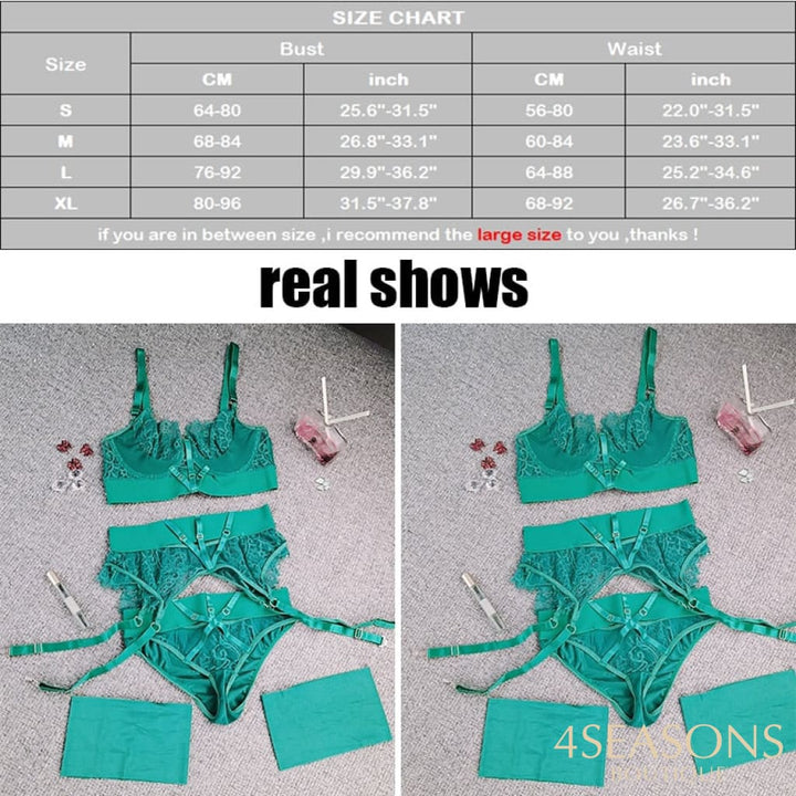 Sexy Lingerie Set With Garter Nightwear Lace Bra Thong Suits Erotic Sets Women Hot Exotic Underwear
