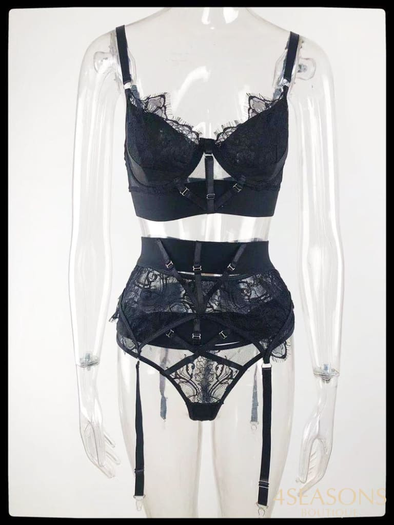 Sexy Lingerie Set With Garter Nightwear Lace Bra Thong Suits Erotic Sets Women Hot Exotic Underwear