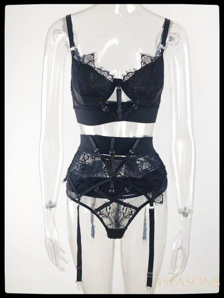 Sexy Lingerie Set With Garter Nightwear Lace Bra Thong Suits Erotic Sets Women Hot Exotic Underwear