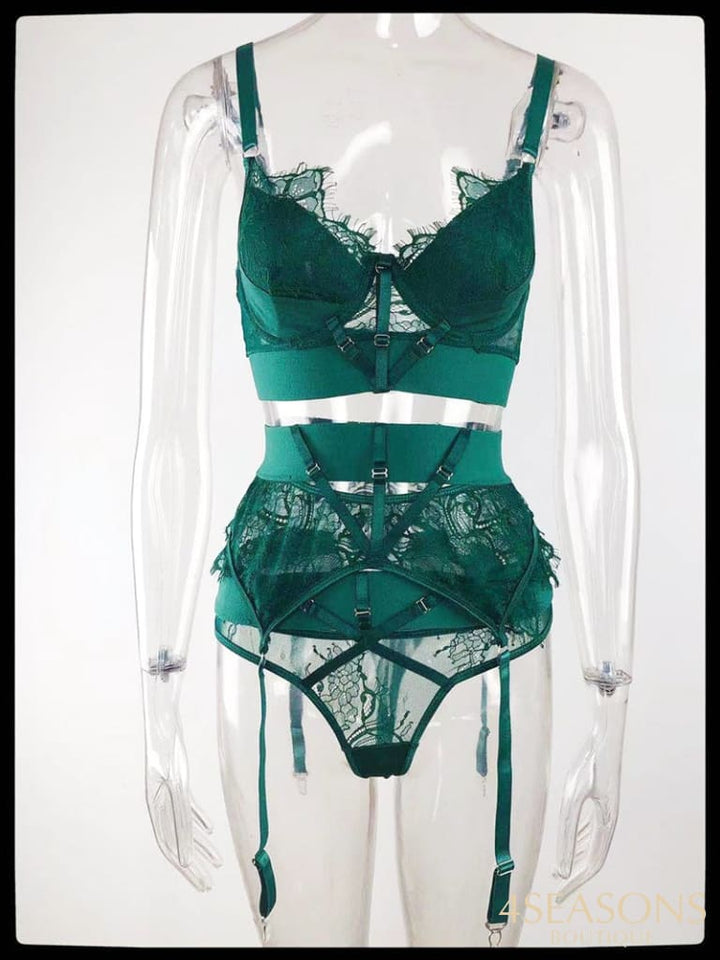 Sexy Lingerie Set With Garter Nightwear Lace Bra Thong Suits Erotic Sets Women Hot Exotic Underwear