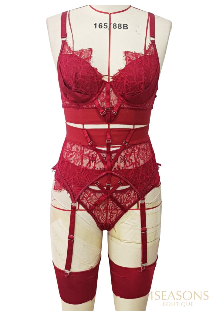 Sexy Lingerie Set With Garter Nightwear Lace Bra Thong Suits Erotic Sets Women Hot Exotic Underwear