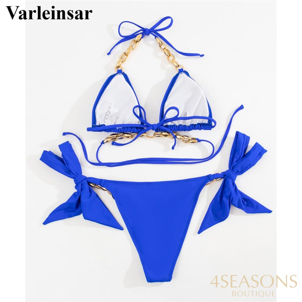 Sexy Metal Chain Halter Bikini Female Swimsuit Women Swimwear Two-Pieces Set Brazliian Bather