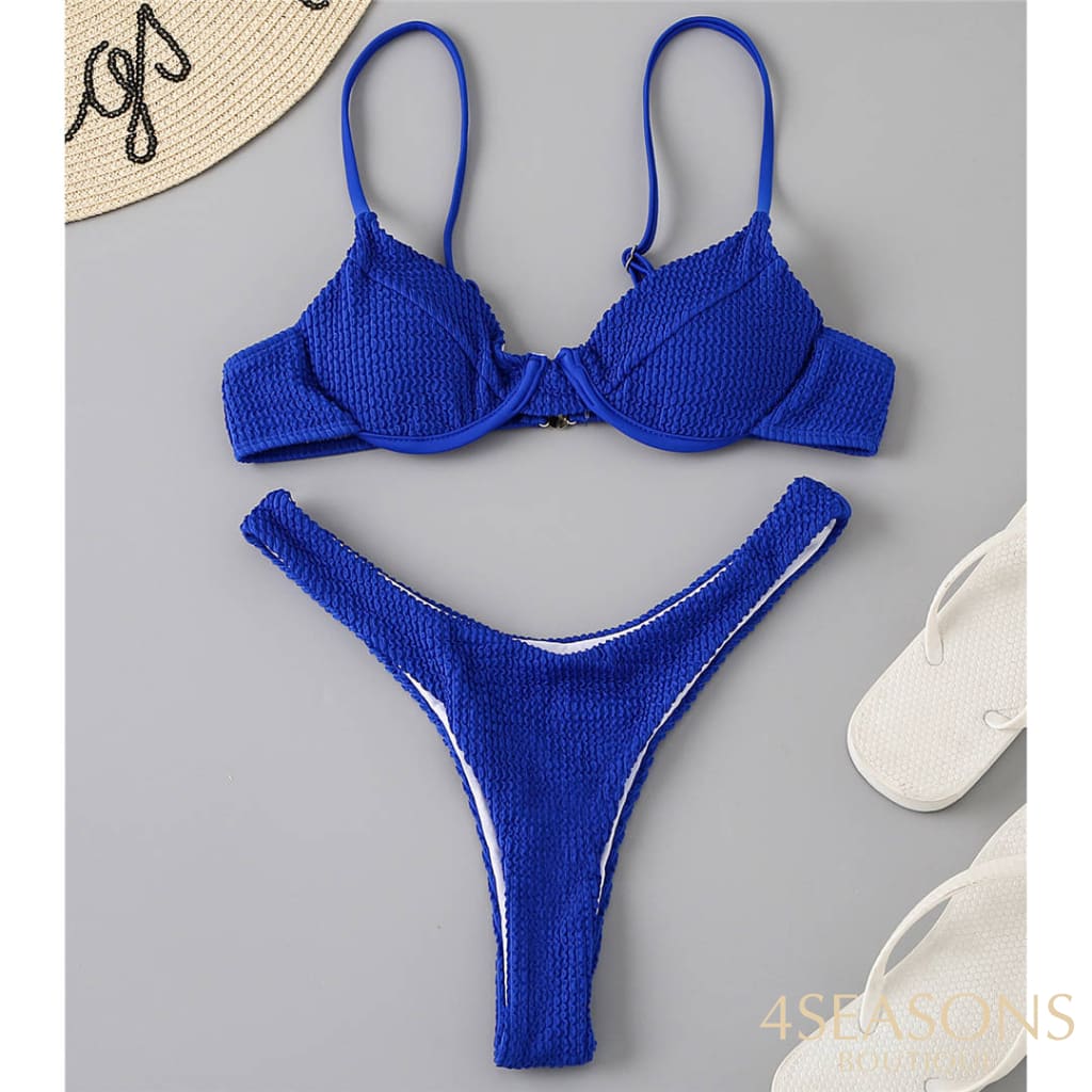 Sexy Ribbed Underwired Bikini Swimsuit Female Swimwear Women Two-Pieces Set High Cut Thong Bather