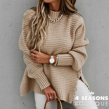 Women&#39;s Knitted Sweater Fashion Round Neck Lantern Long-Sleeved Pullover Blouse Ladies Winter