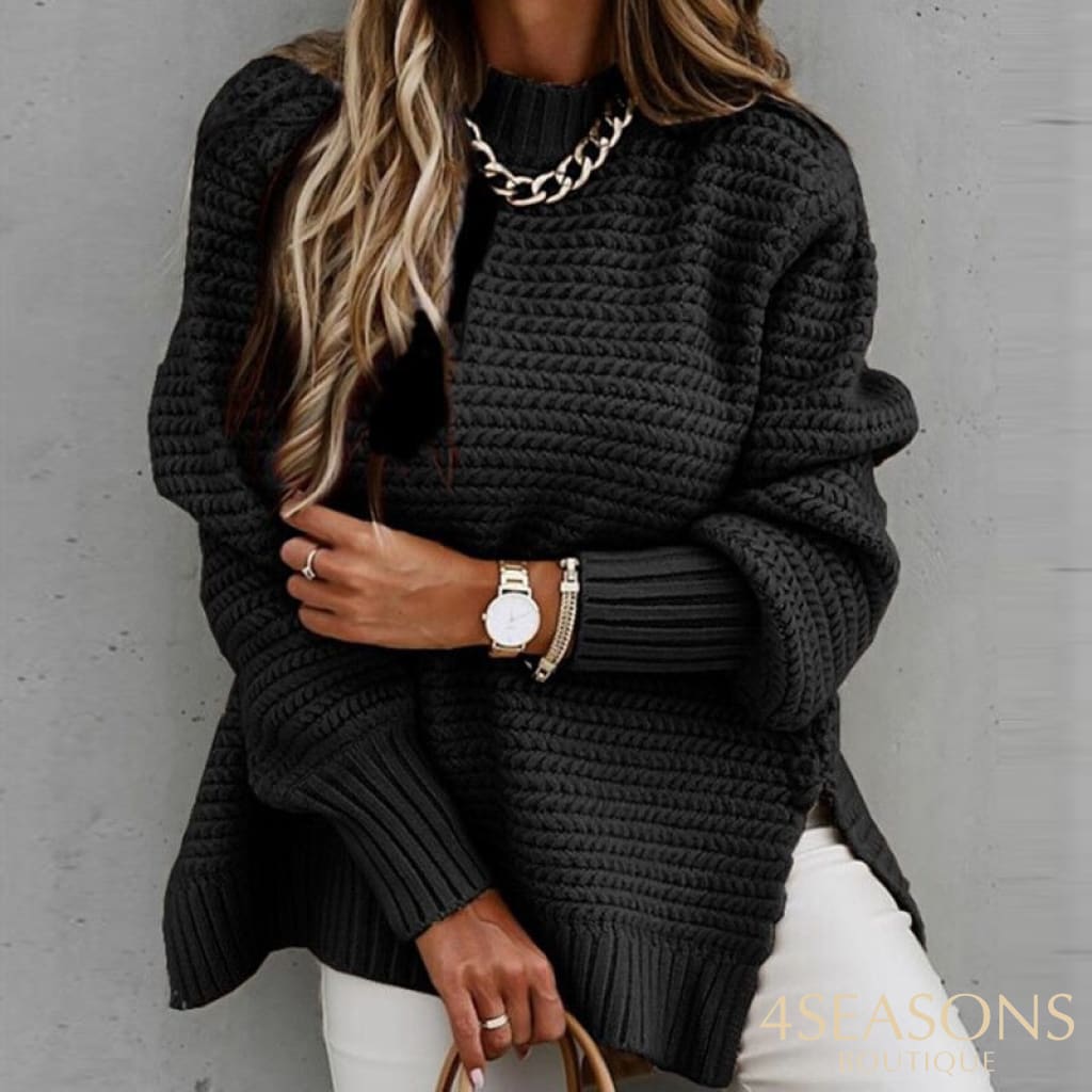 Women's Knitted Sweater Fashion Round Neck Lantern Long-Sleeved Pullover Blouse Ladies Winter
