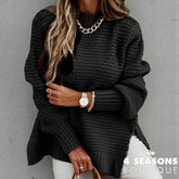 Women&#39;s Knitted Sweater Fashion Round Neck Lantern Long-Sleeved Pullover Blouse Ladies Winter